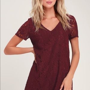 NWT Bancroft Burgundy Lace Short Sleeve Shift Dress size small